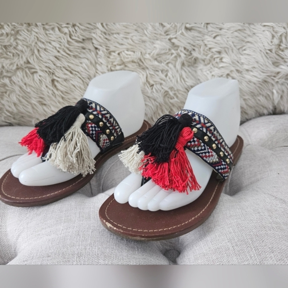 Sam Edelman-Circus Brice, Sandal in Black Multi Color Tassel Women's Sz 7.5